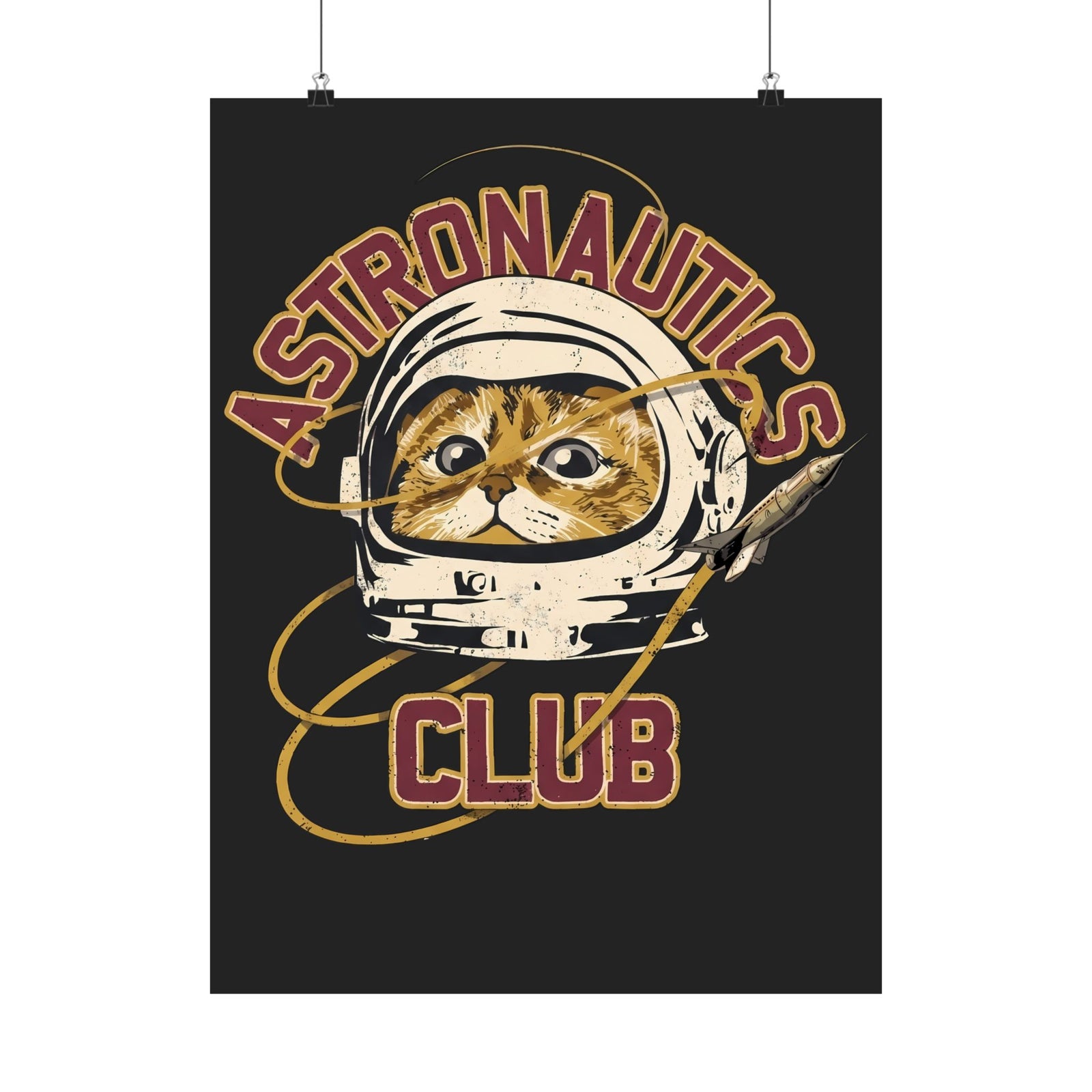 Astronautics Club Poster — Retro Space Cat Astronaut Graphic Poster