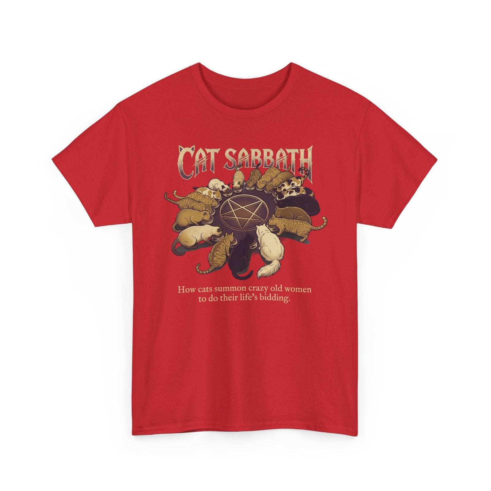 Cat Sabbath Tee — Vintage Occult Cat Shirt with How Cats Summon Crazy Old Women…