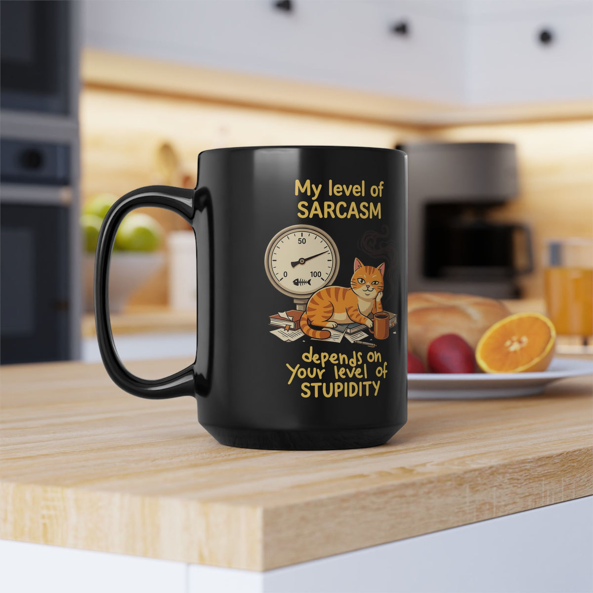 Sarcasm Depends On Your Stupidity Cat Black Mug