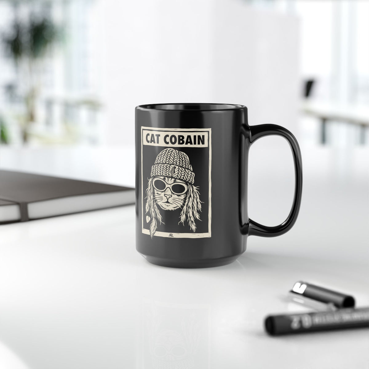 Cat Cobain Black Mug