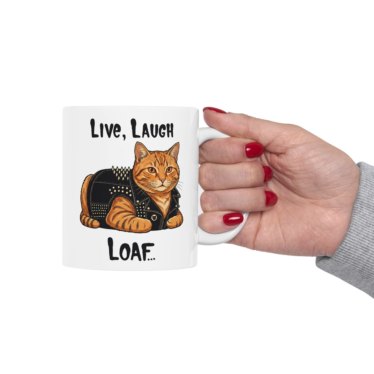 "Live, Laugh, Loaf" Punk Rock Orange Cat Ceramic Mug
