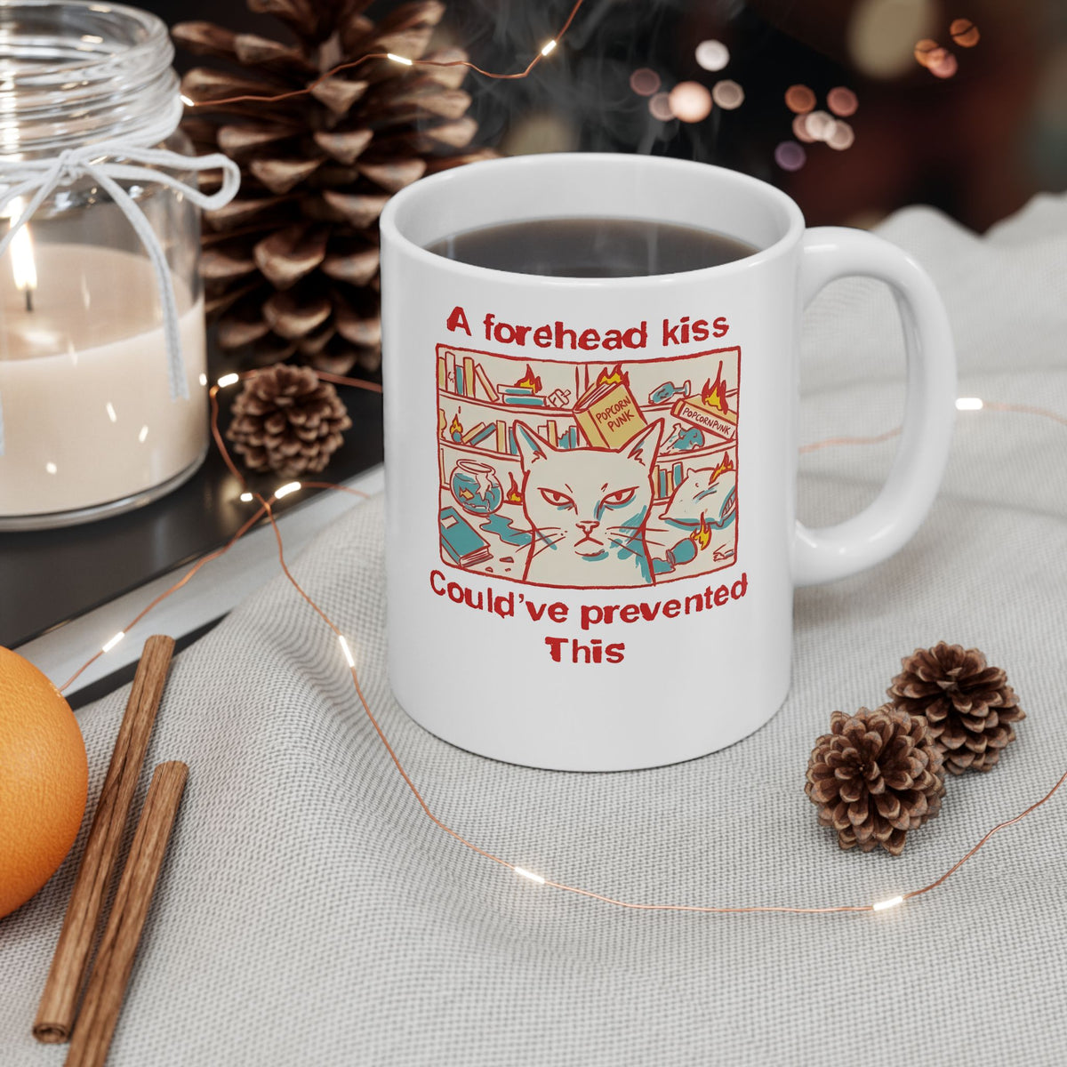 Naughty Cat Forehead Kiss Mug - Funny Cat Lover Ceramic Mug