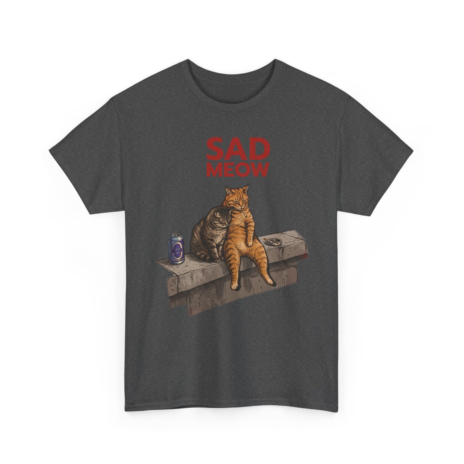 Sad Meow T-Shirt — Funny Depressed Smoking Cats Graphic Tee