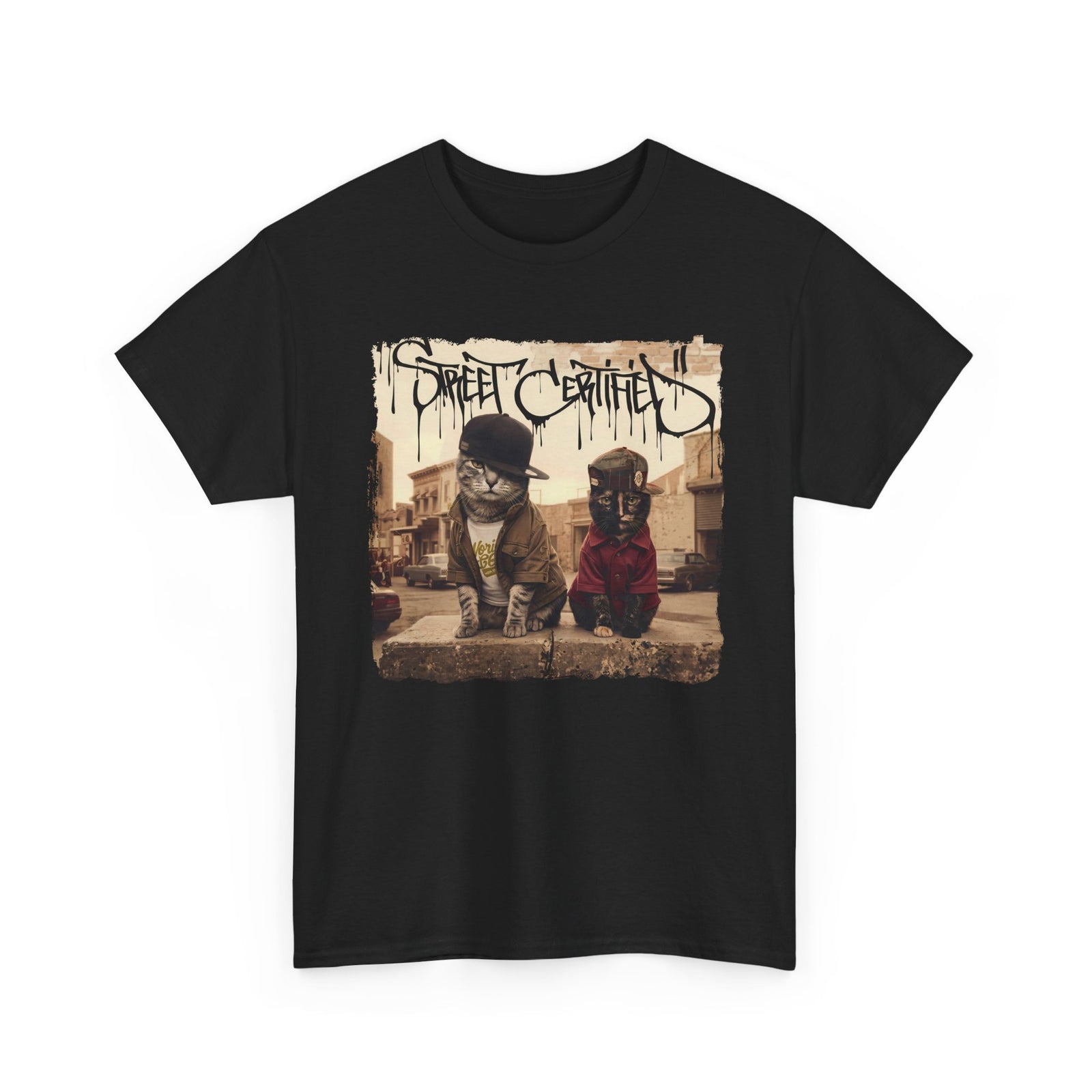 Funny Streetwear Cats "Street Certified" Retro Graphic Tee