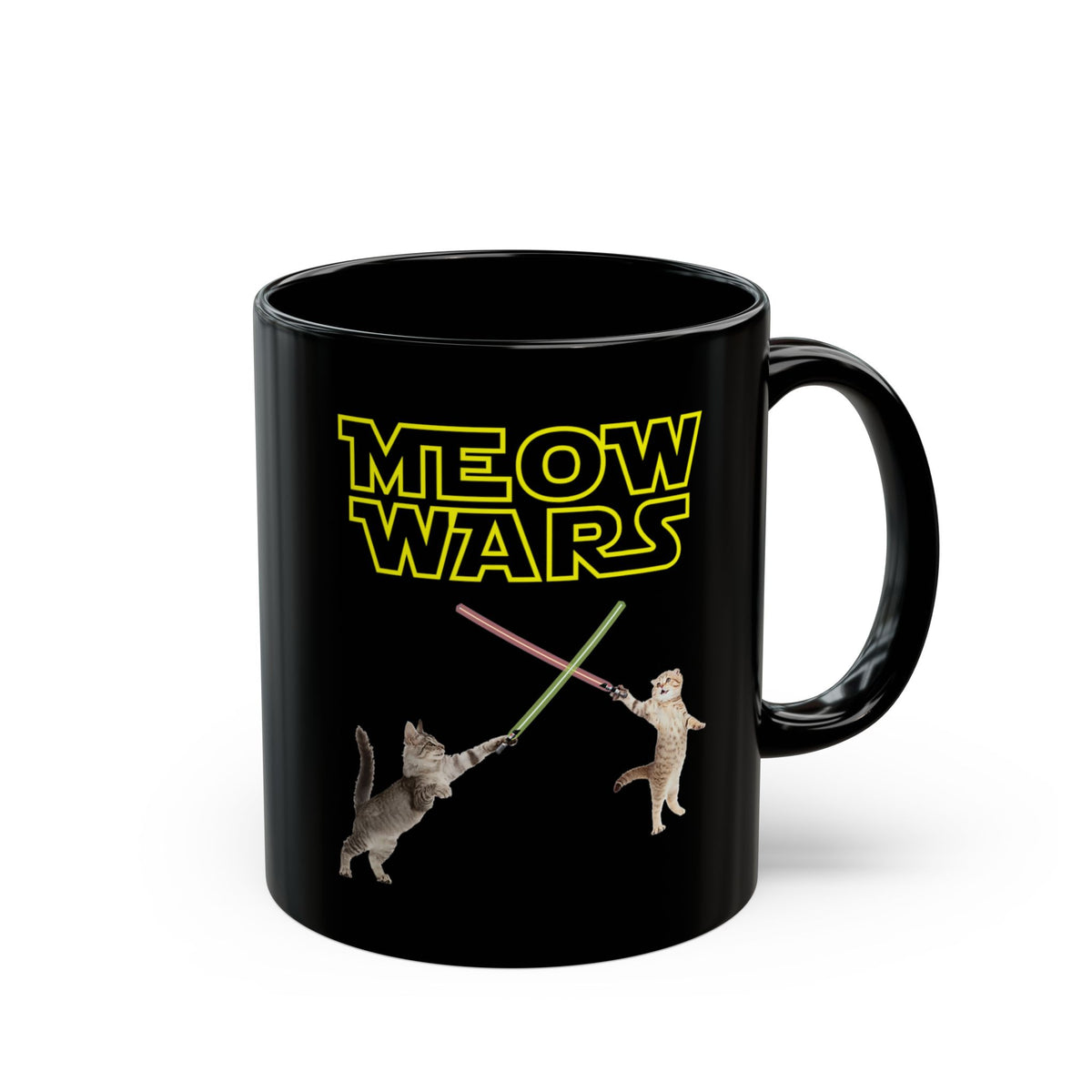 Meow Wars Black Mug — Funny Cat Lightsaber Mug