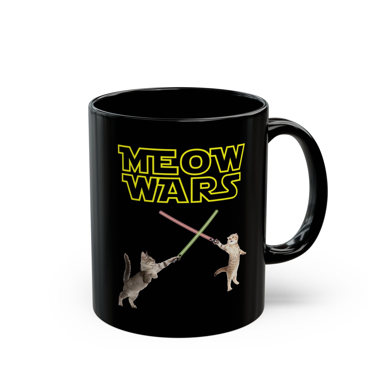 Meow Wars Black Mug — Funny Cat Lightsaber Mug