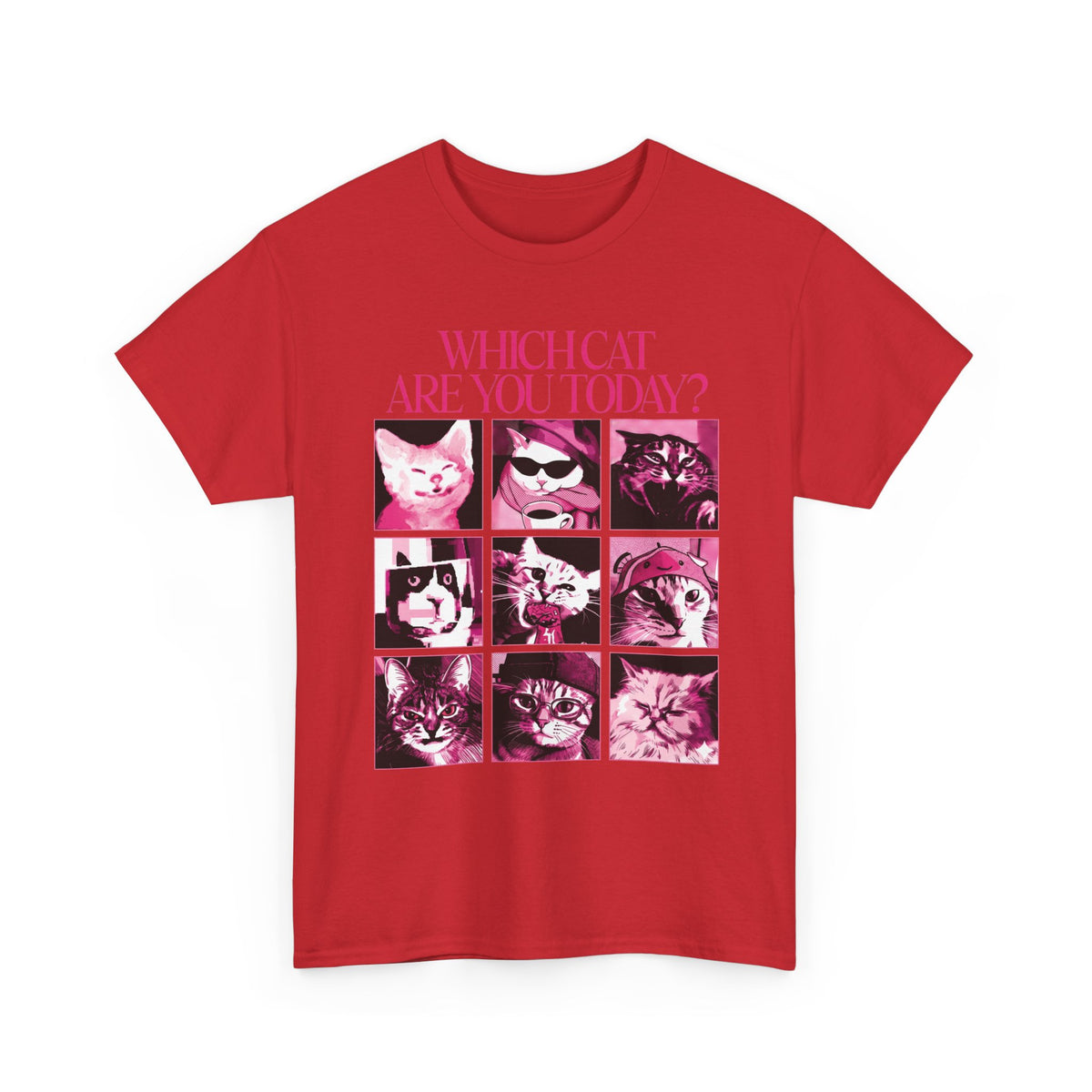Cat Mood Chart T-Shirt — Pink Pop Art Feline Expressions Graphic