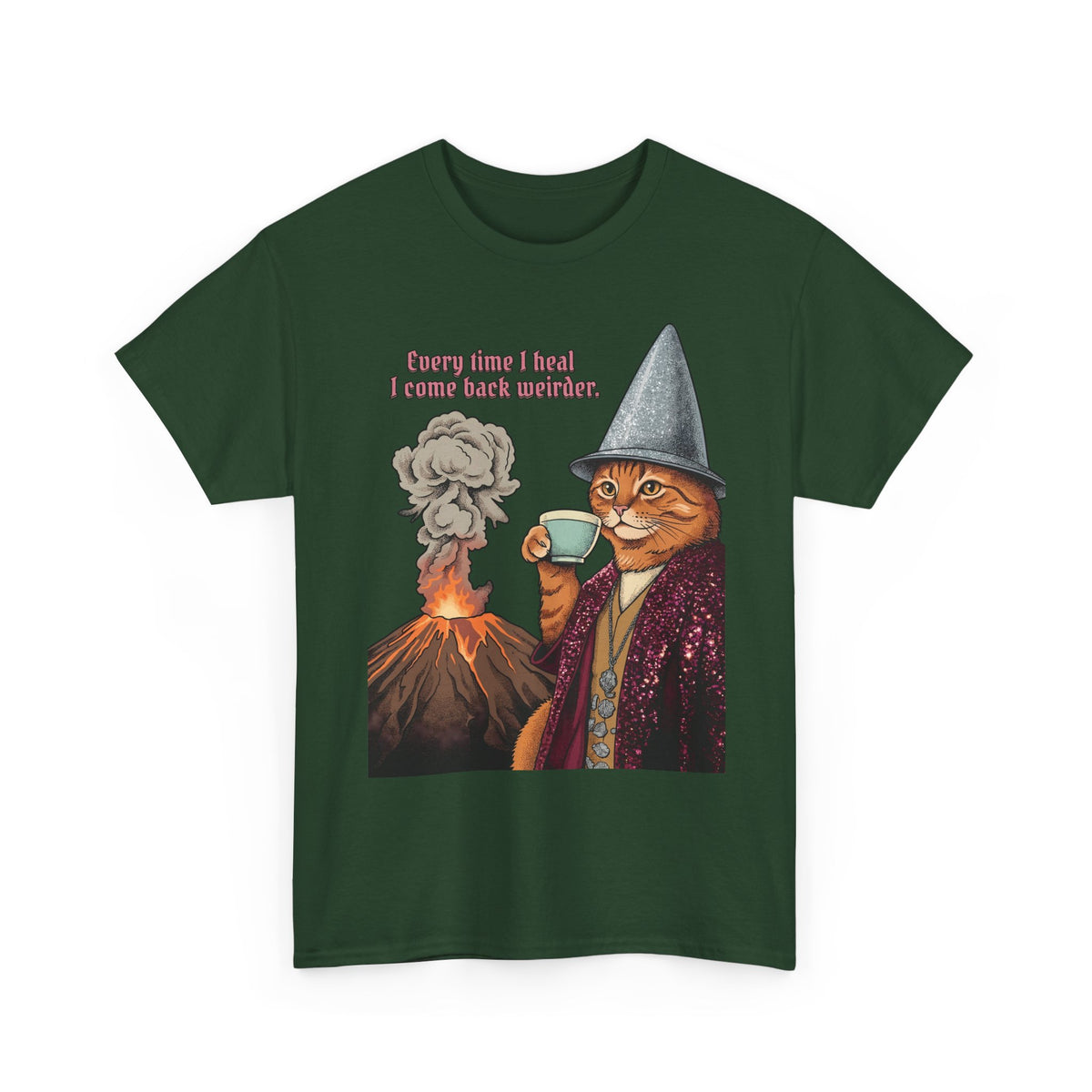 Weird Healing Journey Cat T-Shirt — Retro Feline Tea Time Aesthetic Shirt