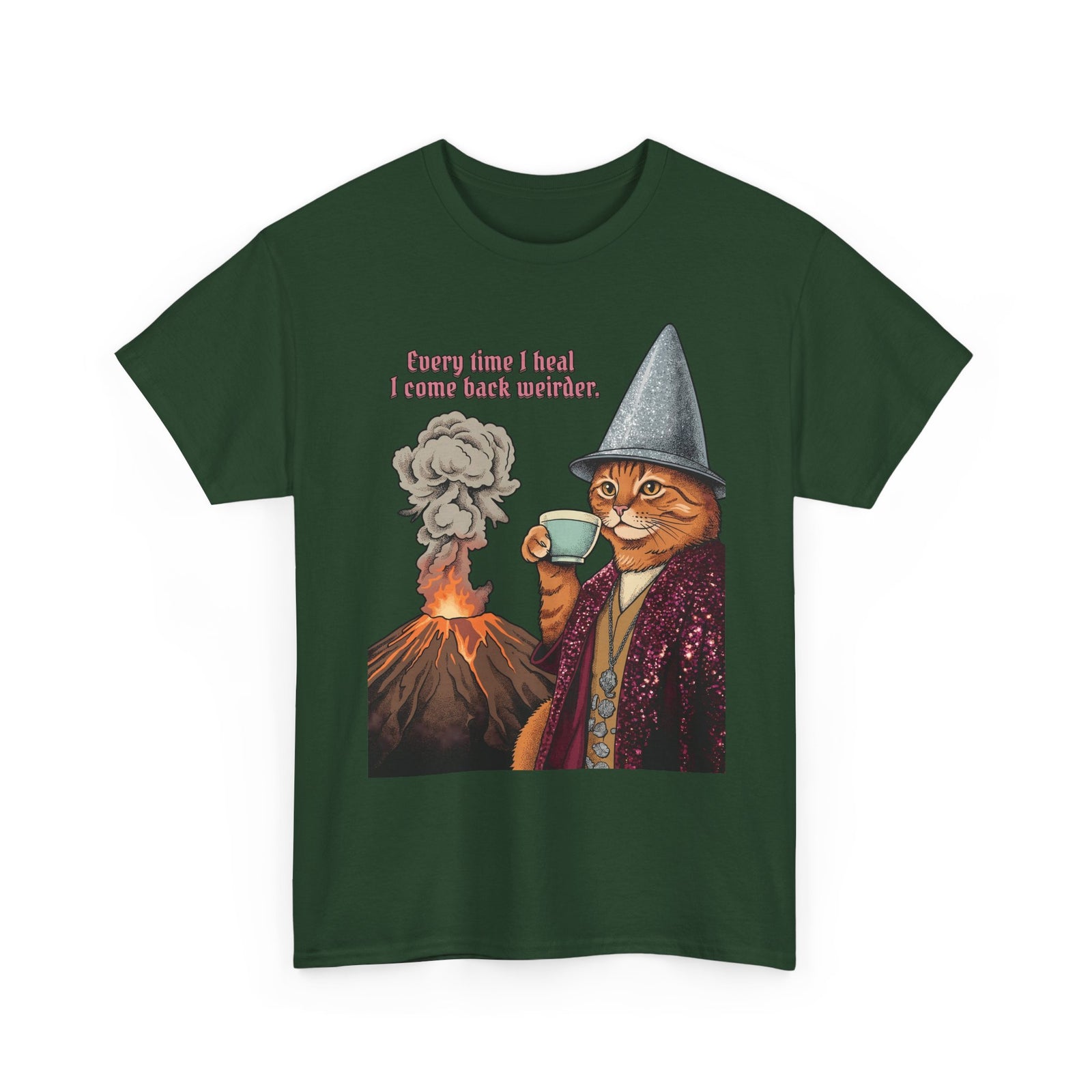 Weird Healing Journey Cat T-Shirt — Retro Feline Tea Time Aesthetic Shirt