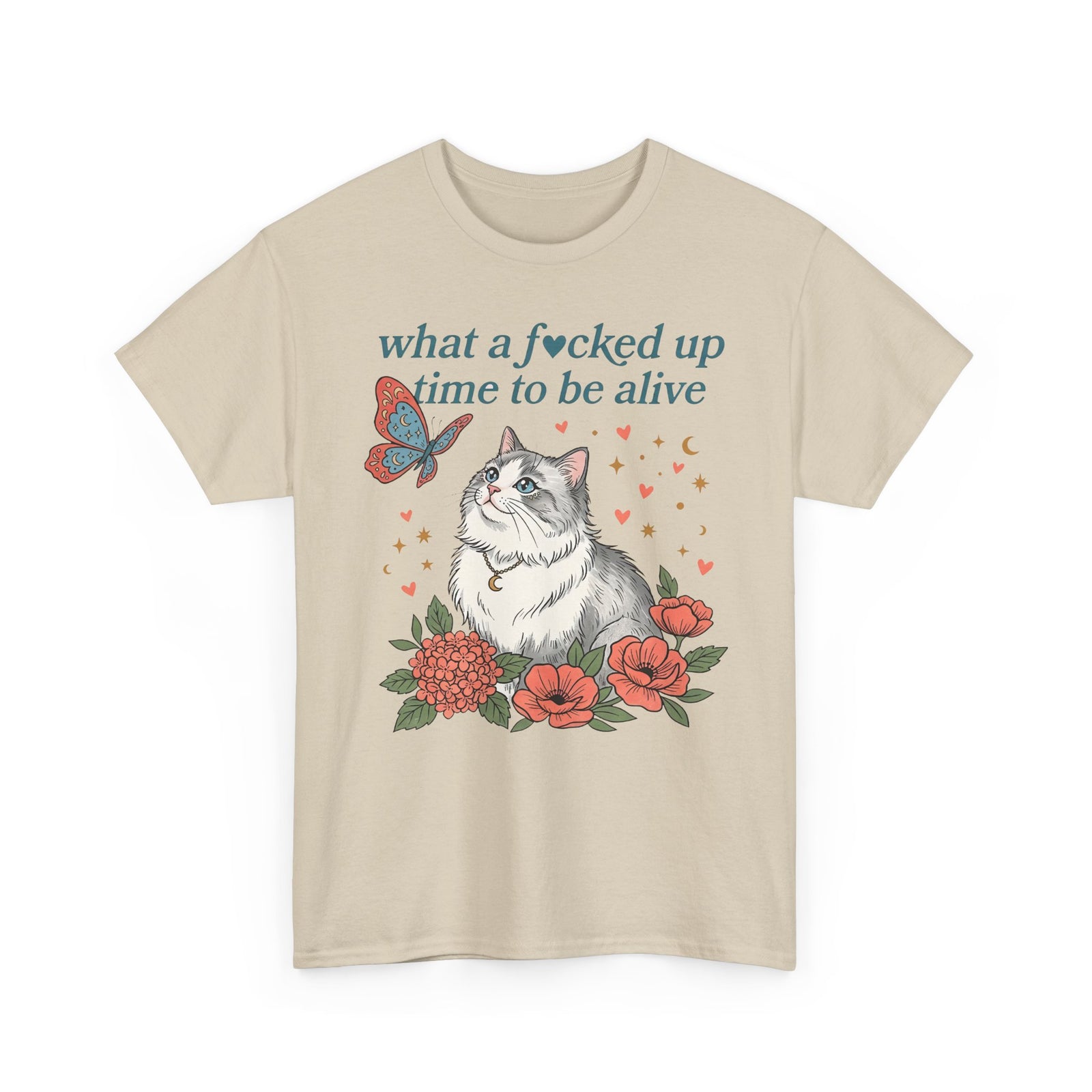 Retro Cat Tee — "What a Fucked Up Time to Be Alive" Graphic