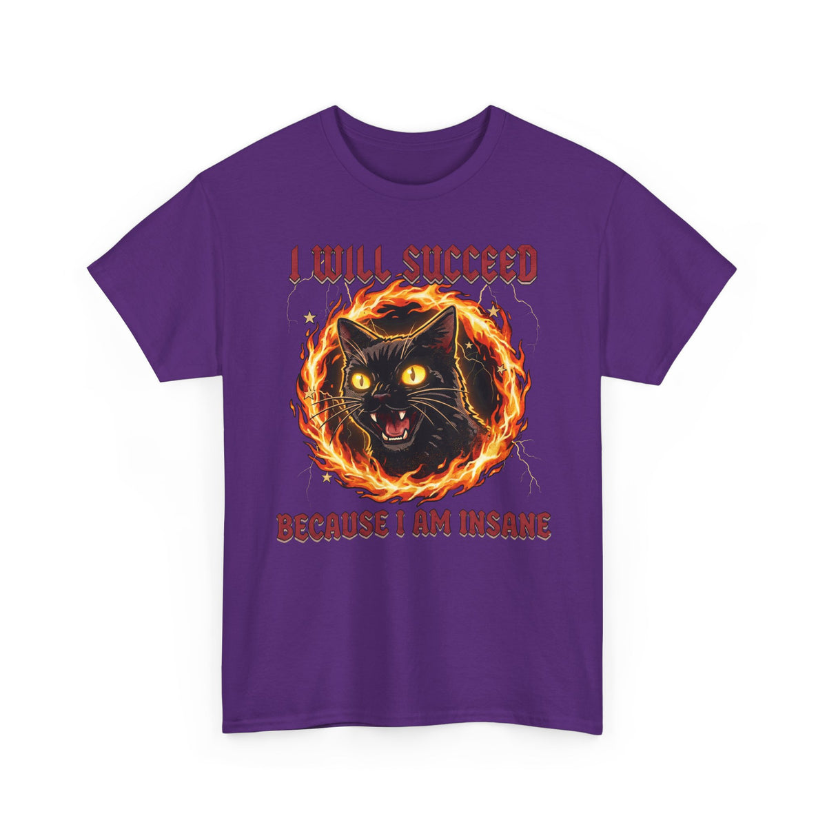 I Will Succeed Because I Am Insane T-Shirt — Heavy Metal Black Cat Graphic Tee
