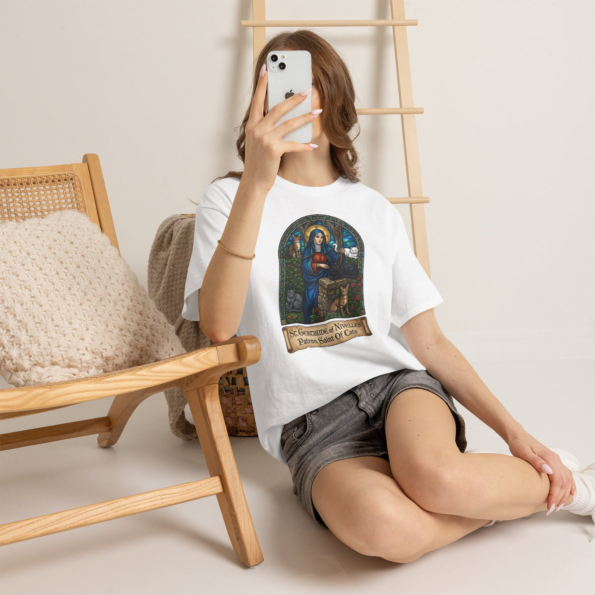 Saint Gertrude of Nivelles Cat Patron T-Shirt — Patron Saint of Cats Tee