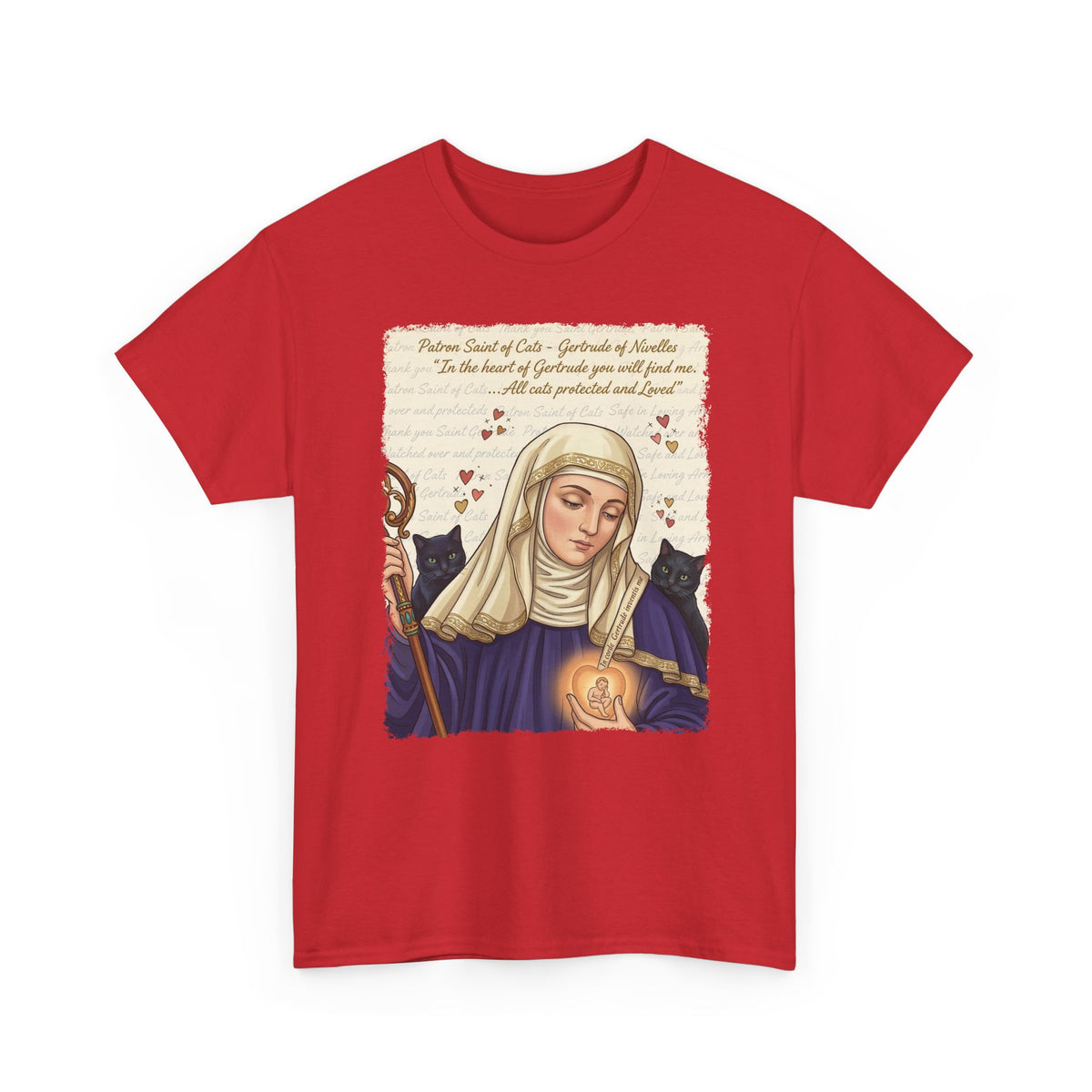 Gertrude of Nivelles "All Cats Protected and Loved" T-Shirt