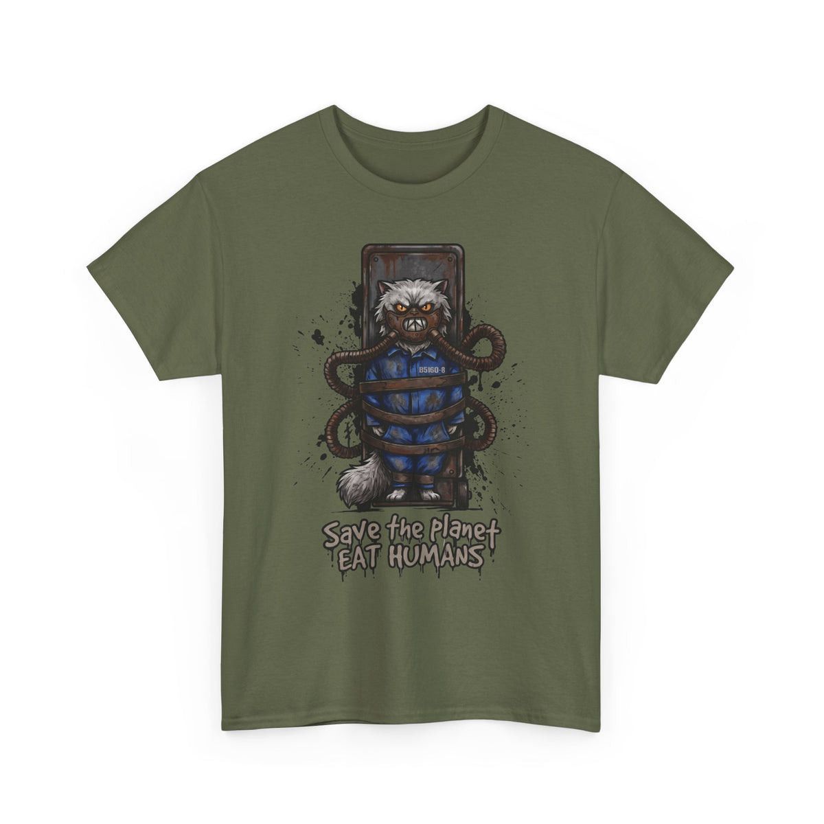 Save The Planet Eat Humans Cat T-Shirt — Horror Movie Parody Tee