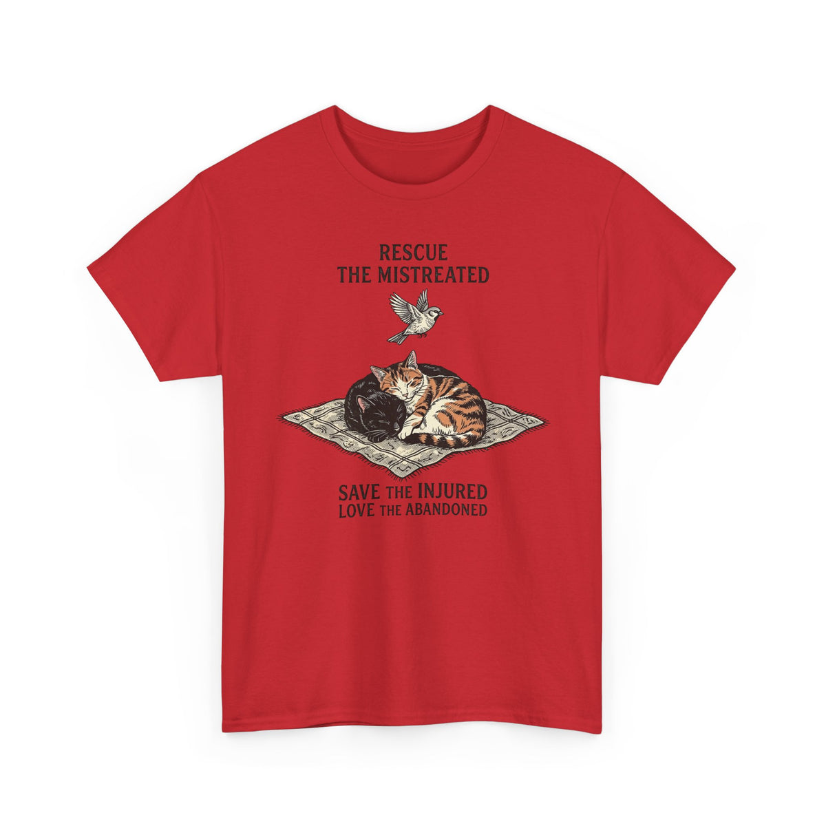 Cat Lover T-Shirt — "Rescue the Mistreated, Save the Injured, Love the Abandoned" Rescue Cat Tee