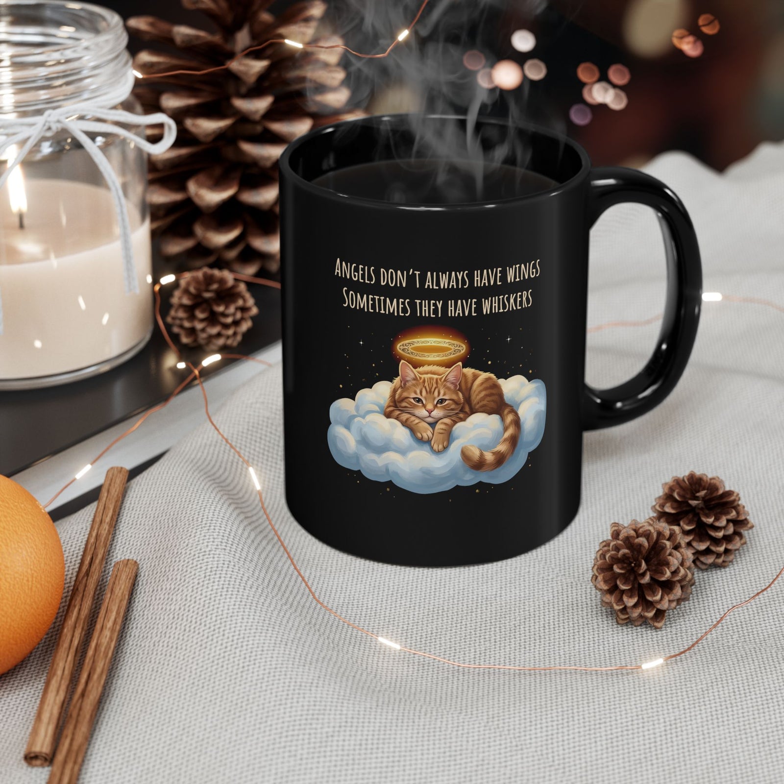 Cat Black Mug — "Angels Don't Always Have Wings, Sometimes They Have Whiskers"