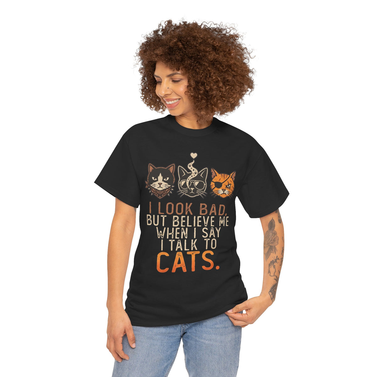 I Talk to Cats T-Shirt – Funny Cat Lover Tee with Cat Faces