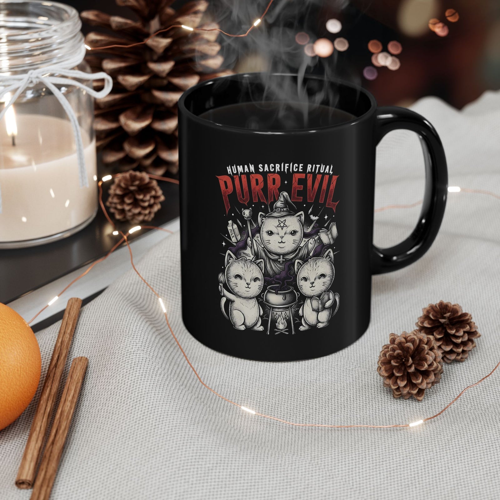 Purr Evil Witch Cats Black Mug — Spooky Alternative Magic Drinkware