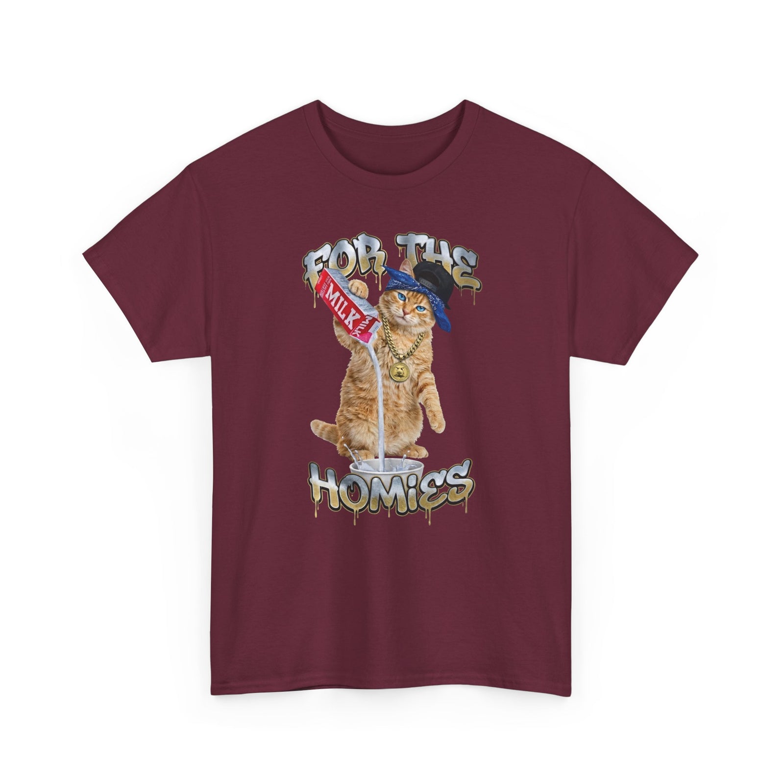 For The Homies Cat T-Shirt Funny Gangster Cat Graphic Tee, Milk Pouring Cat Shirt, Street Style Cat Lover Gift, Unisex Cotton T-Shirt