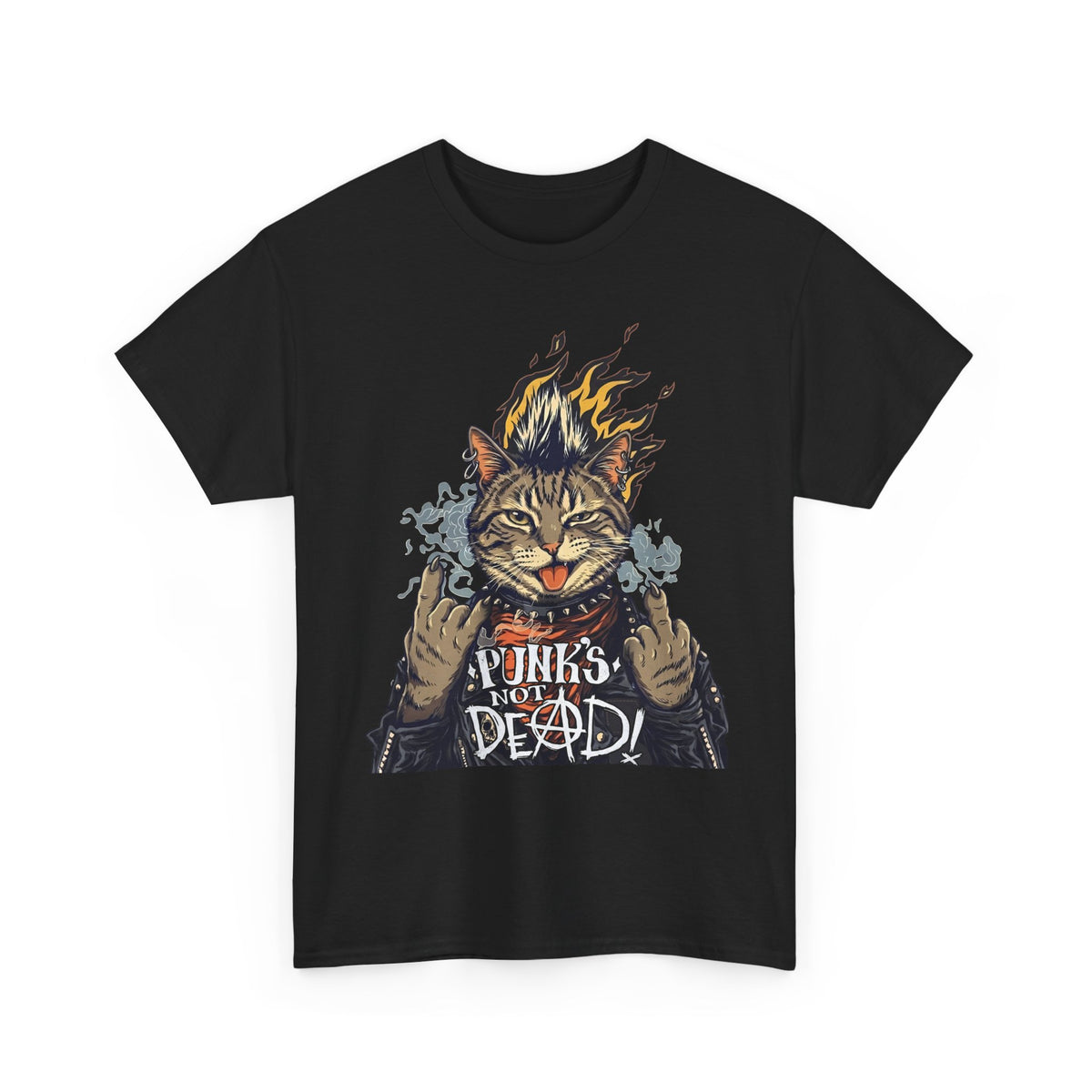 Punks Not Dead Cat T-Shirt — Funny Rebel Punk Rock Tabby Tee