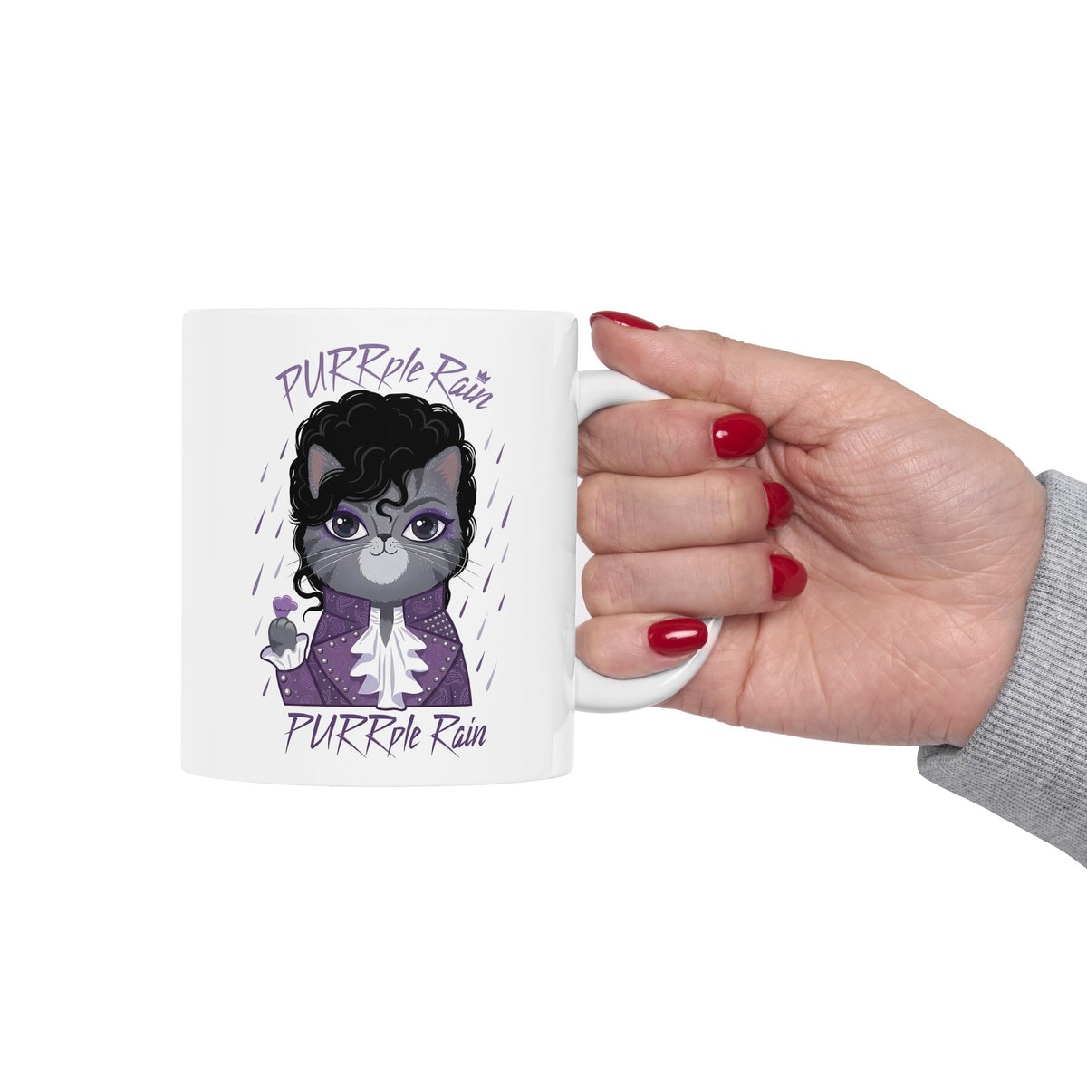 Purrple Rain Cat Parody Ceramic Mug — Cute Cat 'Purrple Rain' Graphic Mug