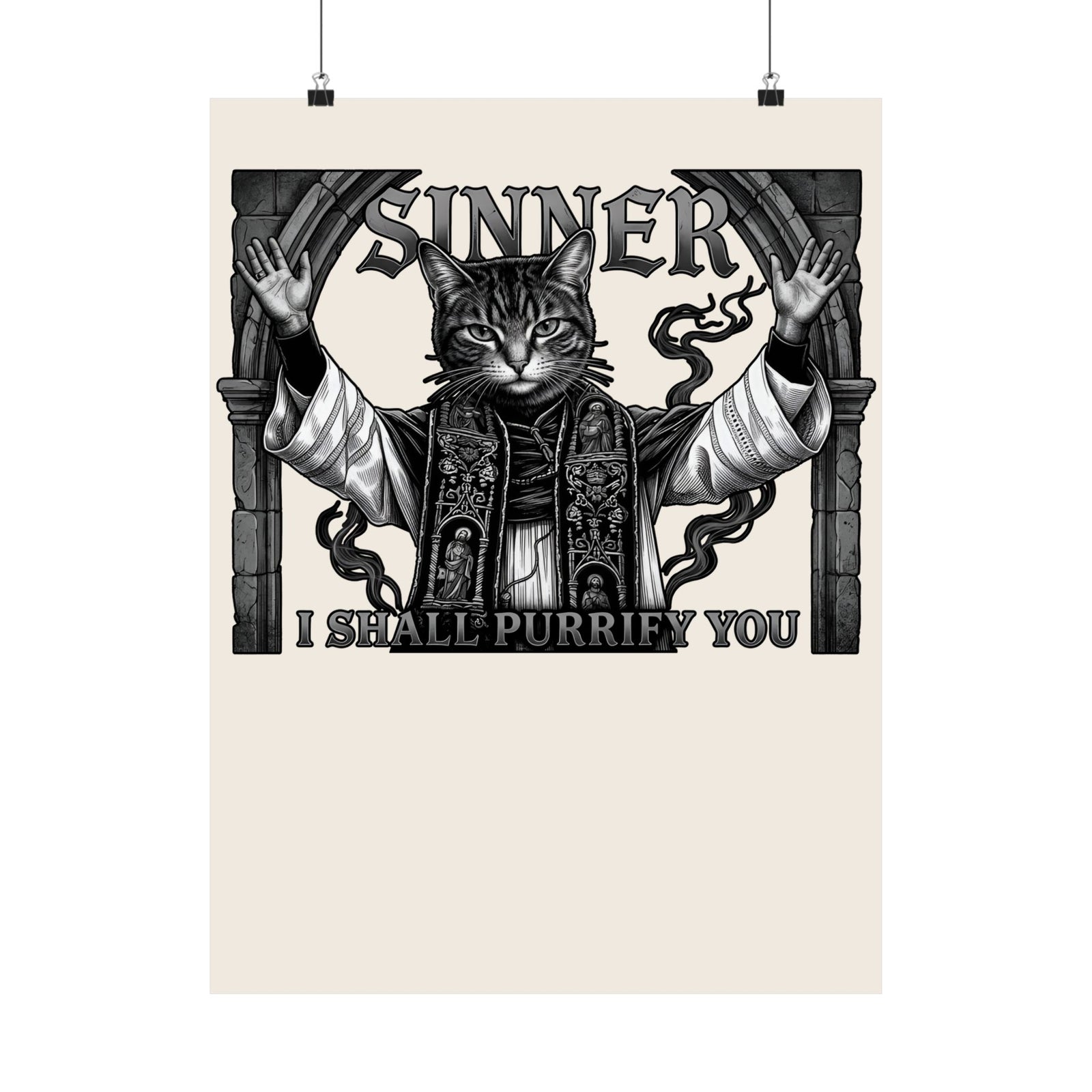 Sinner Shall I Purrify You Cat Poster — 'Purriest' Funny Gothic Cat Poster
