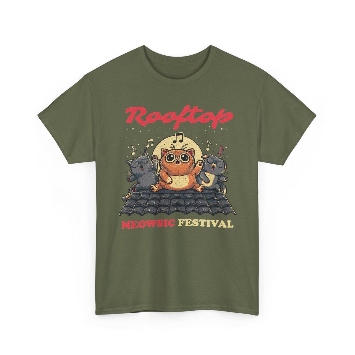 Rooftop Meowgic Festival Tee — Cute Cat Concert Graphic T-Shirt