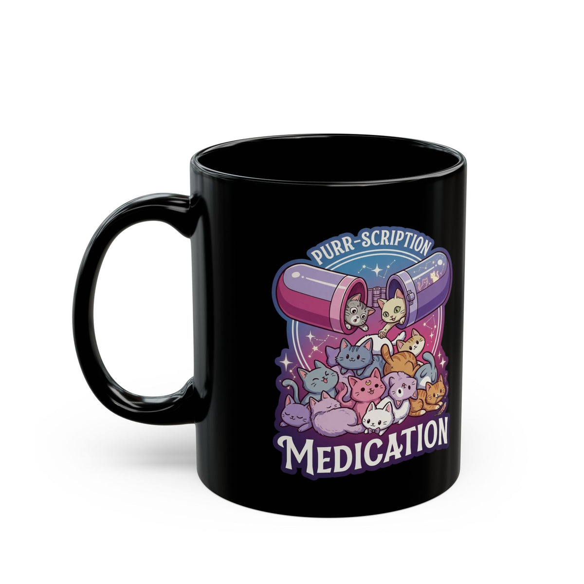 Purr‑Scription Medication Cat Black Mug