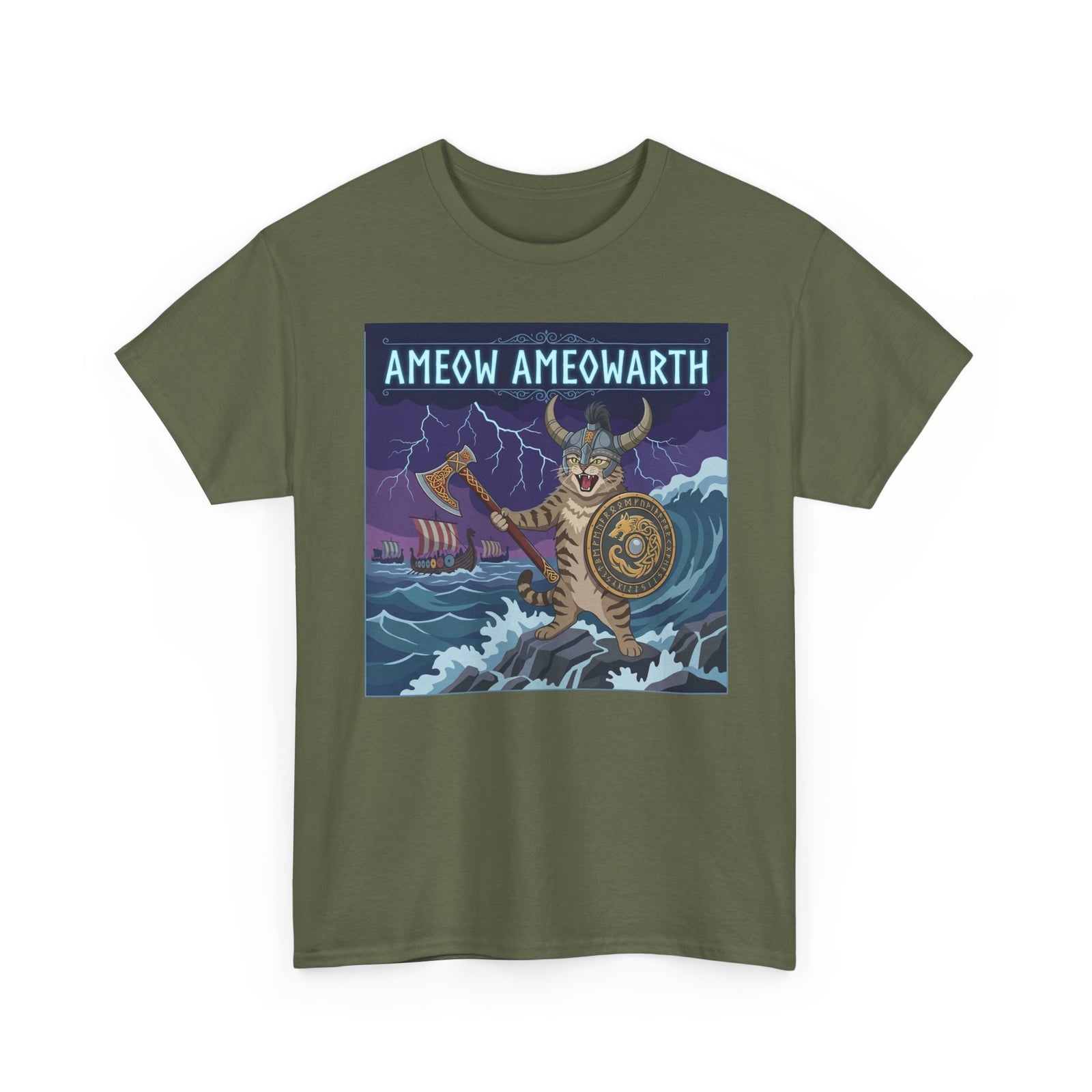 Ameow Ameowarth Cat Viking T-Shirt — Funny Viking Cat Graphic Tee