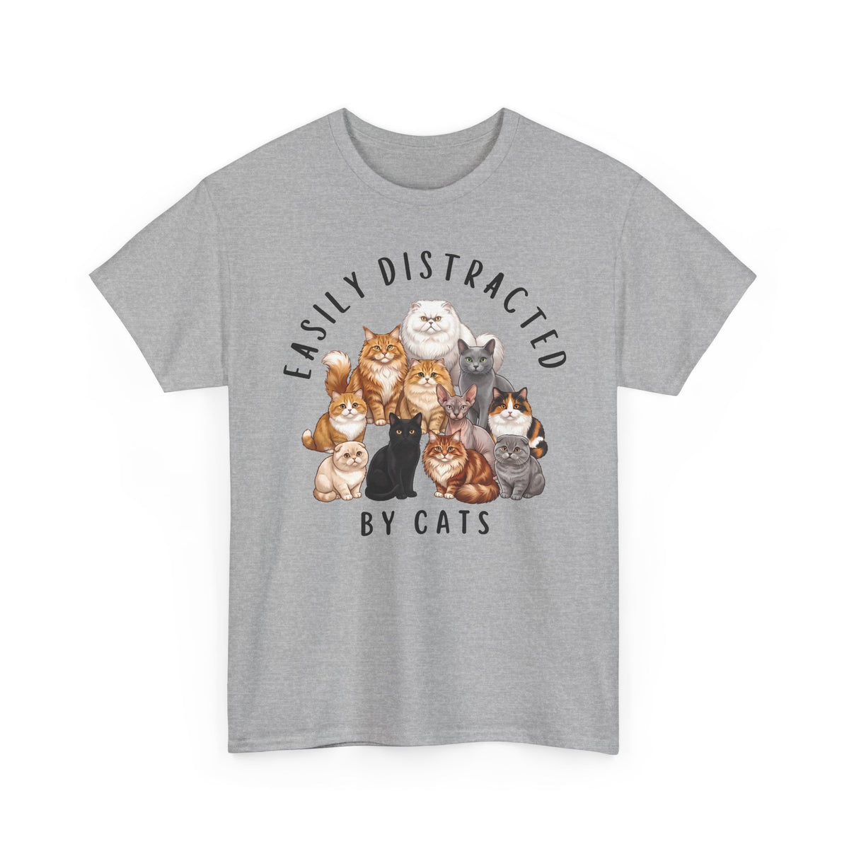 Easily Distracted By Cats T-Shirt — Funny Multi-Breed Cat Lover Tee