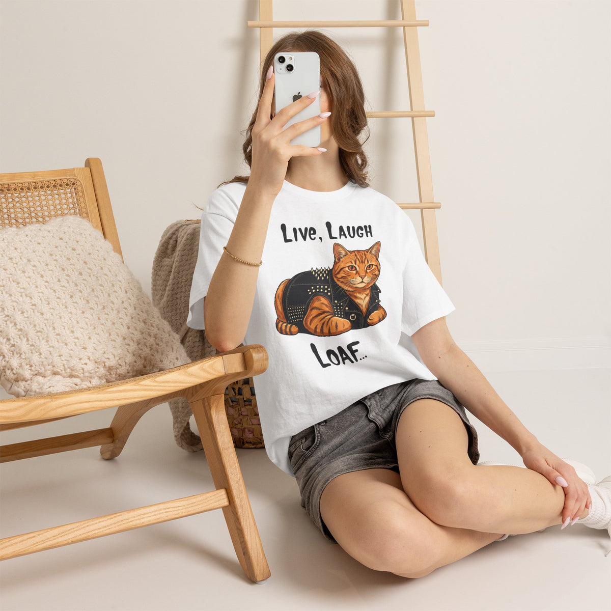 "Live, Laugh, Loaf" Punk Rock Orange Cat T-Shirt