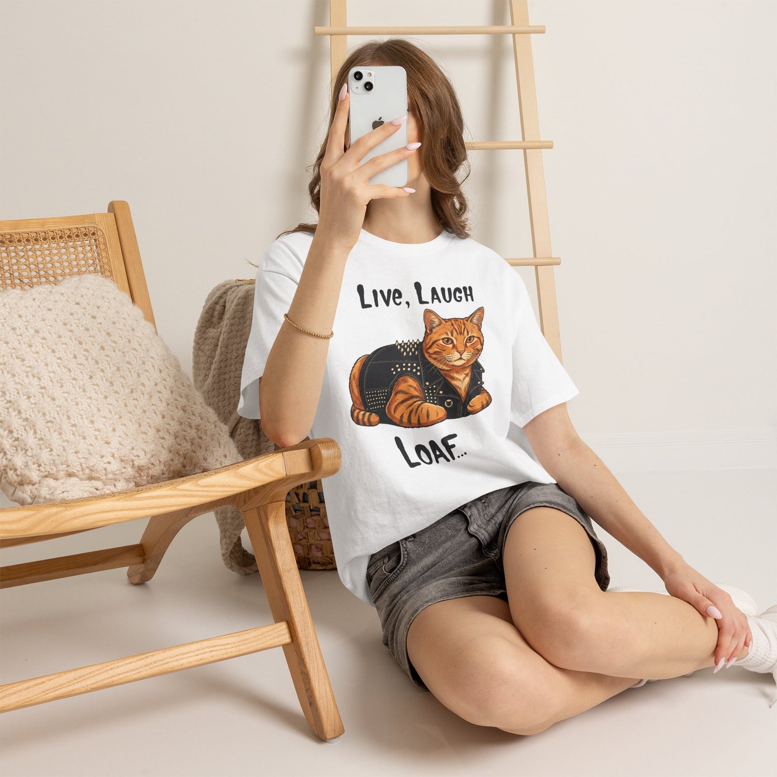"Live, Laugh, Loaf" Punk Rock Orange Cat T-Shirt