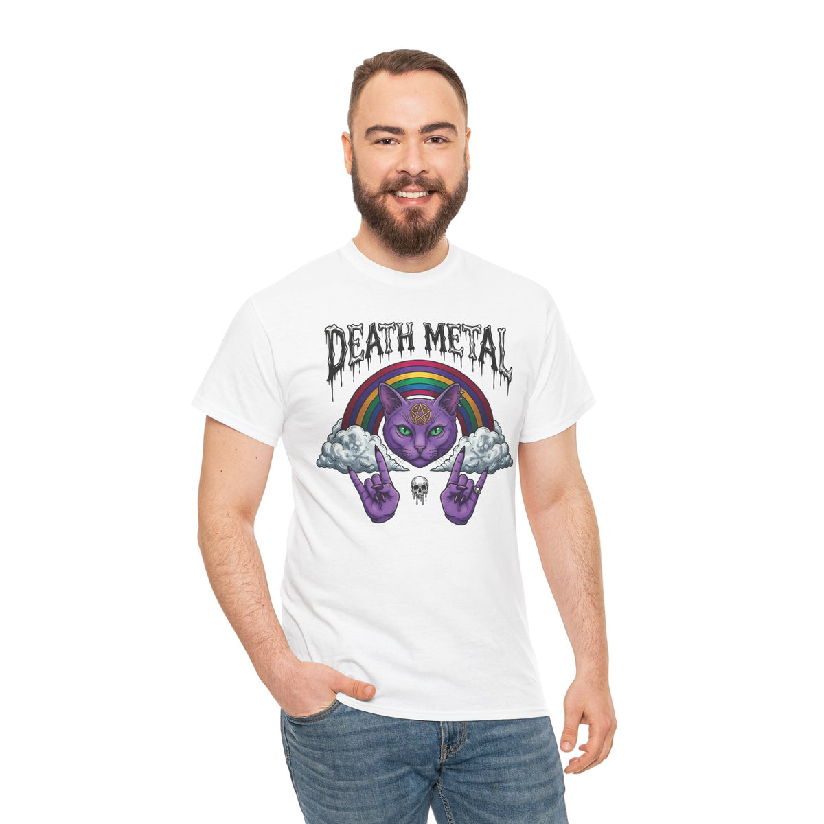 Death Metal Cat T-Shirt — Gothic Black Cat Tee for Metal Fans