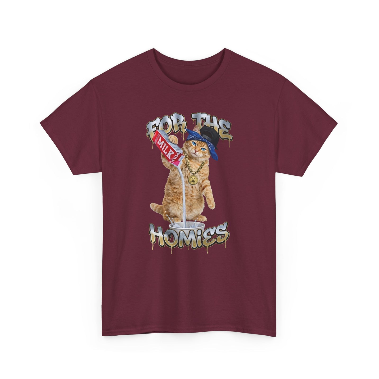 For The Homies Cat T-Shirt Funny Gangster Cat Graphic Tee, Milk Pouring Cat Shirt, Street Style Cat Lover Gift, Unisex Cotton T-Shirt