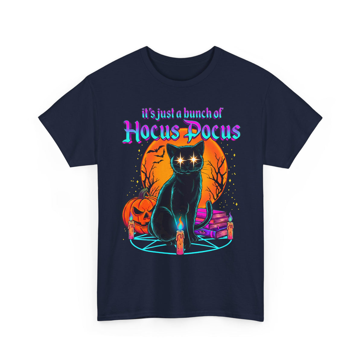 It's Just A Bunch Of Hocus Pocus Black Cat T-Shirt — Witchy Halloween Magic Tee