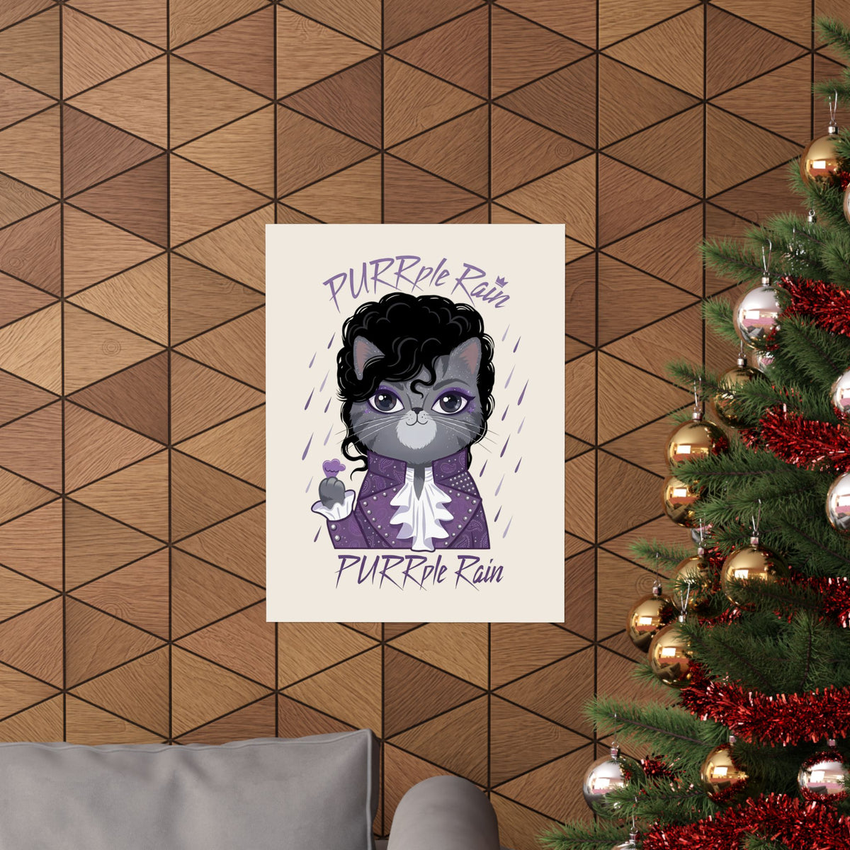 Purrple Rain Cat Parody Poster — Cute Cat 'Purrple Rain' Graphic Poster