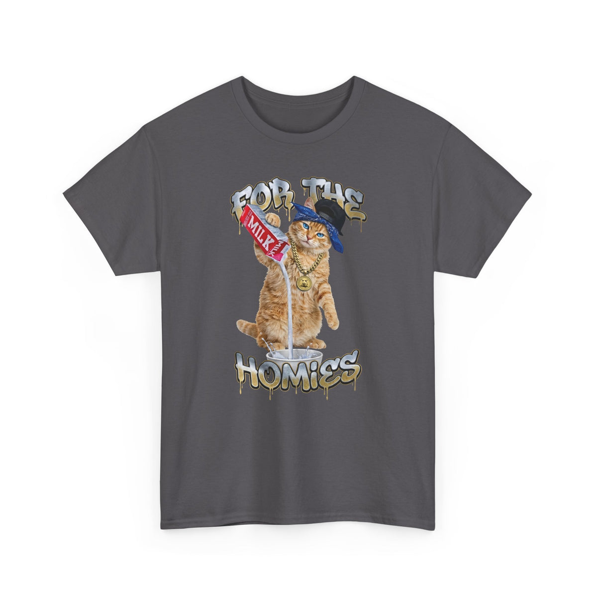 For The Homies Cat T-Shirt Funny Gangster Cat Graphic Tee, Milk Pouring Cat Shirt, Street Style Cat Lover Gift, Unisex Cotton T-Shirt