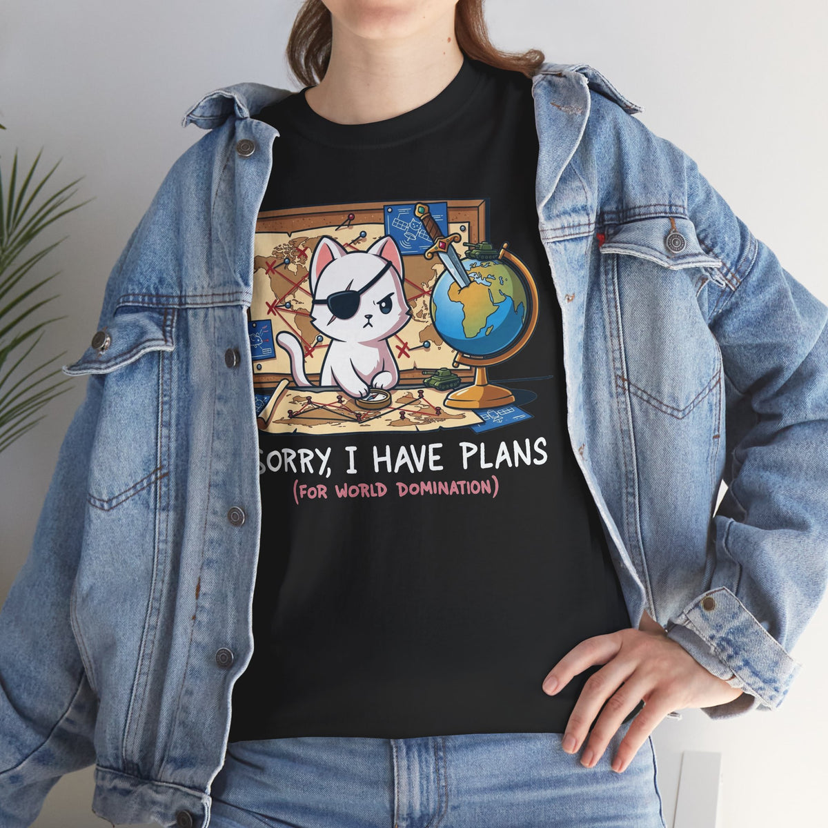 Travel Planner Cat T-Shirt — “Sorry I Have Plans (with World Domination)”