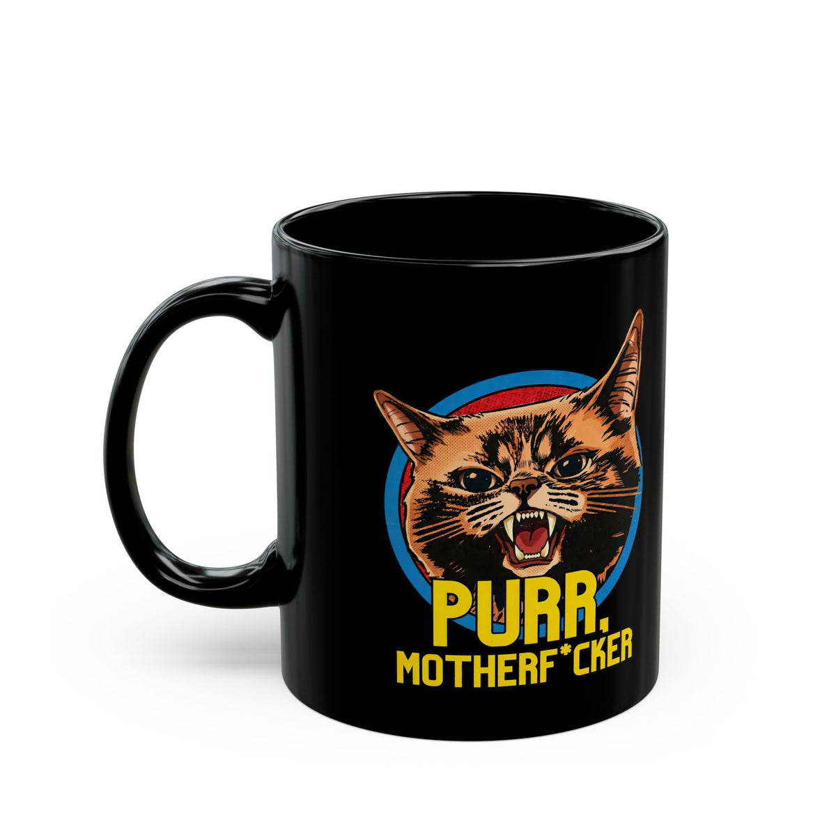 Purr Motherfvcker Black Mug — Funny Angry Cat Graphic Mug