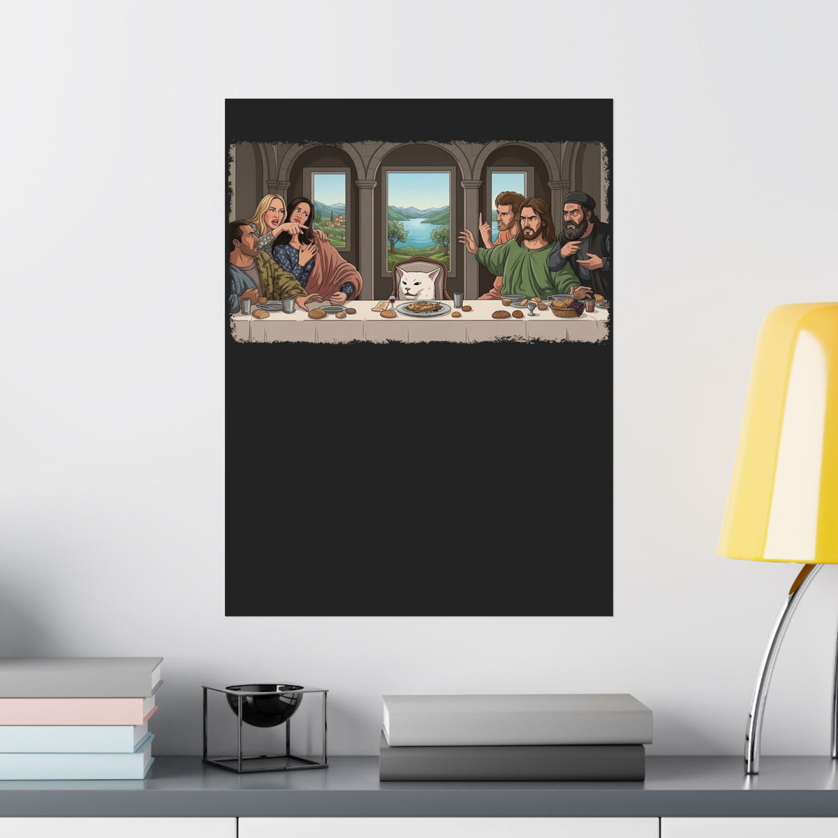 Last Supper x Woman Yelling at Cat Poster — Funny Religious Art Mashup Poster
