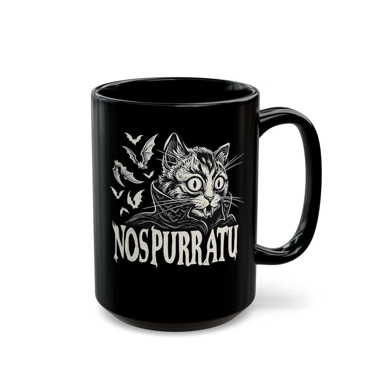 Nosferatu Cat Black Mug — "Nospurratu Cat Nosferatu" Gothic Vampire Cat Mug
