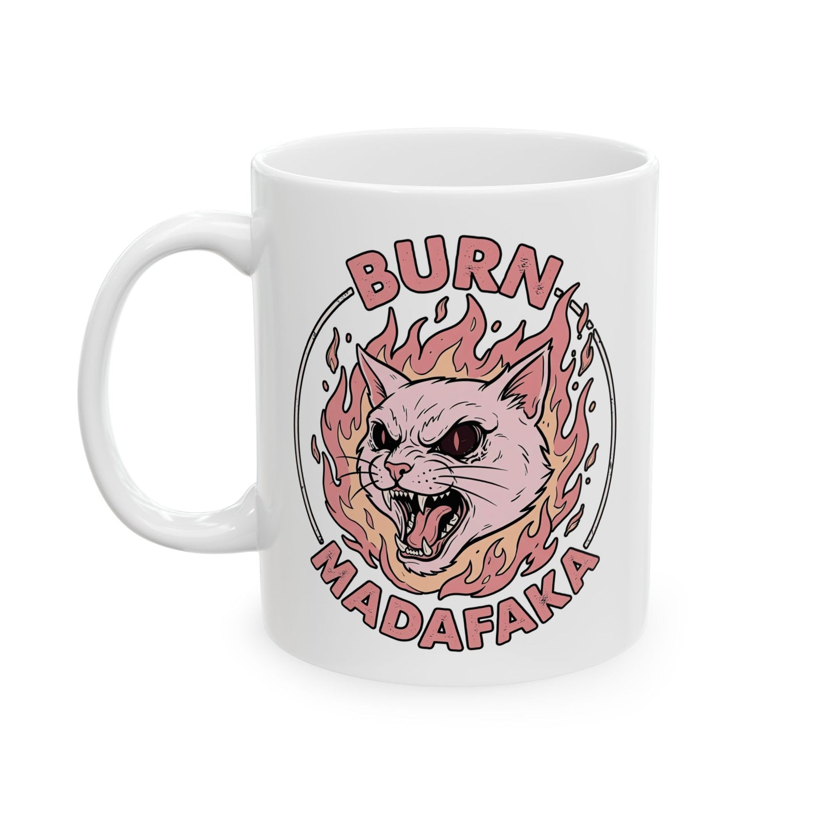 Funny Cat T‑Mug — "Burn Madafaka" Graphic Mug