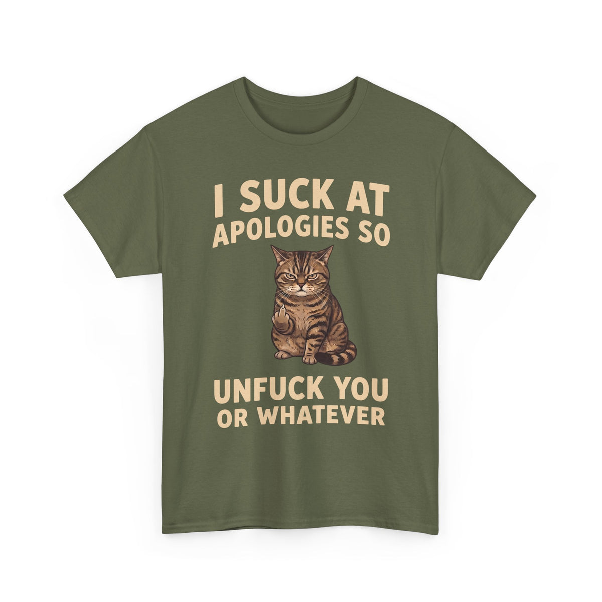 I Suck At Apologies So Unfuck You Or Whatever T-Shirt — Funny Grumpy Cat Middle Finger Tee