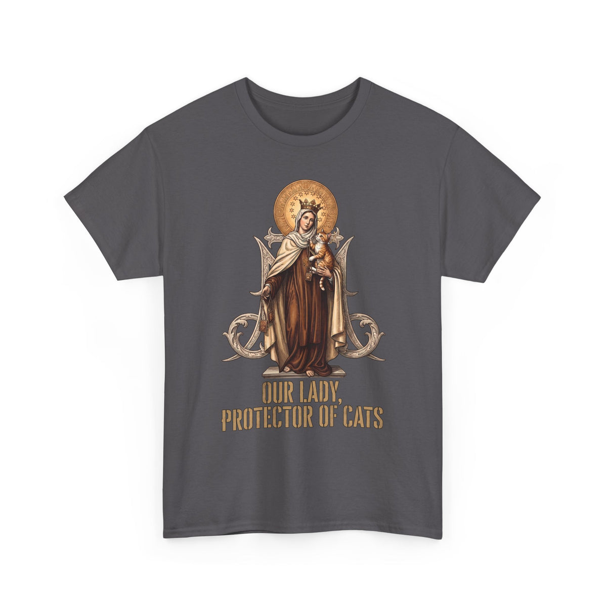 Our Lady Protector Of Cats T-Shirt — Sacred Feline Religious Parody Tee