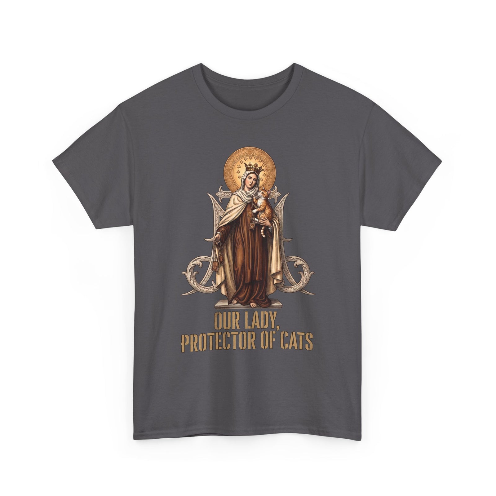 Our Lady Protector Of Cats T-Shirt — Sacred Feline Religious Parody Tee