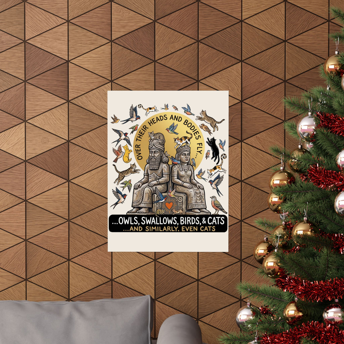 Birds & Cats Graphic Poster — "Over Their Heads and Bodies Fly"