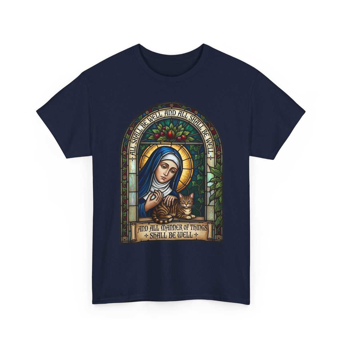 Stained Glass Saint Teresa T-Shirt – “And Full Knowledge of Things, I Shall Be Quiet”