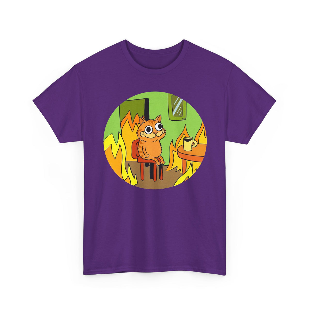 This Is Fine Orange Cat T-Shirt — Funny Meme Parody Feline Graphic Tee