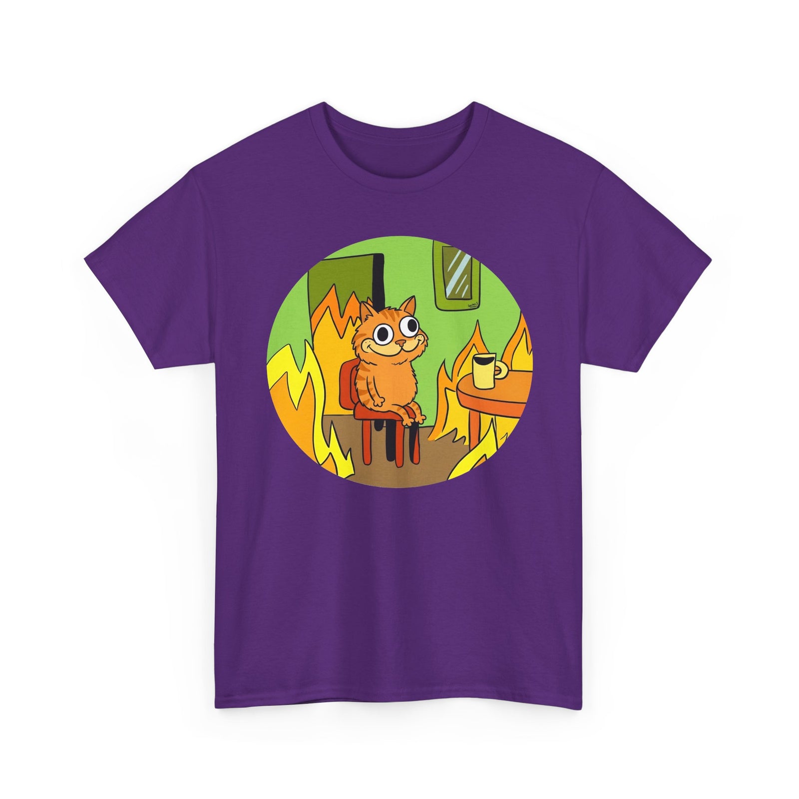 This Is Fine Orange Cat T-Shirt — Funny Meme Parody Feline Graphic Tee