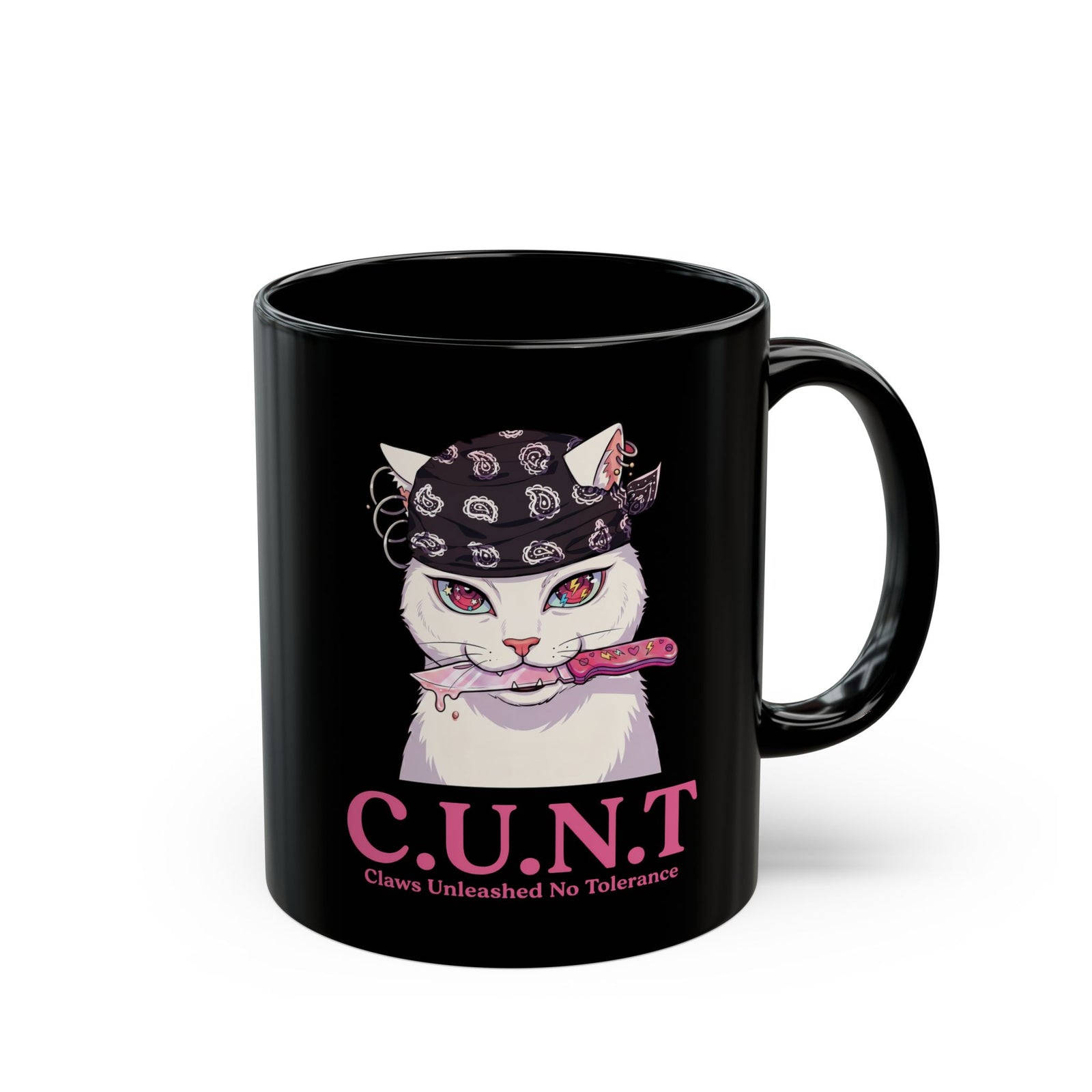 C.U.N.T Acronym Cat Black Mug — Sassy Feline Rebellious Streetwear